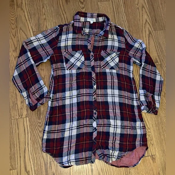 Cloth & Stone Plaid Tunic Shirt Dress Festival Fair Cowgirl Western - Picture 3 of 10